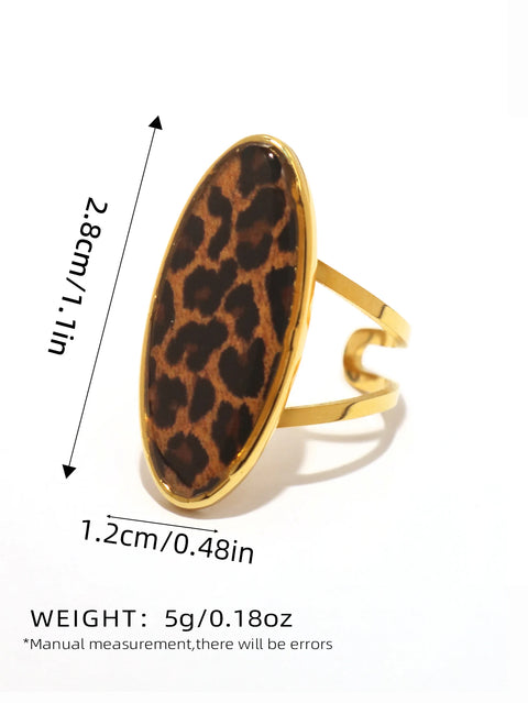 Rings 18K PVD Gold Plated 304 Stainless Steel Chunky Charm Elegant Boho Leopard