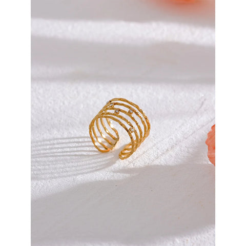 Anillo ancho con circonita cúbica en forma de dedo de acero inoxidable en capas elegante de Yhpup, color oro de 18 quilates, joyería con dijes franceses, resistente al agua, para mujer, venta al por mayor