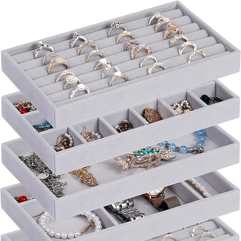 Hard Velvet Stackable Multiple Shapes Tray Case Jewelry Display Storage Box