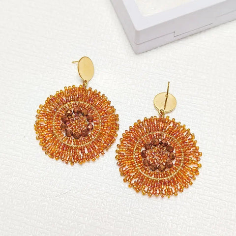 Bohemia Original Handmade Round Crystal Rice Bead Earrings