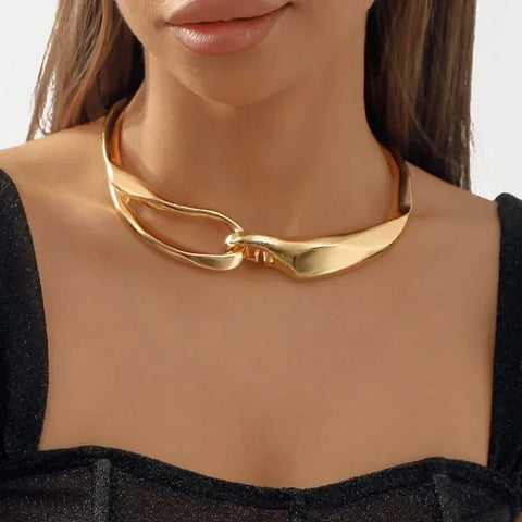 Collar de metal pesado Vintage oro plata Color grueso gargantilla collares