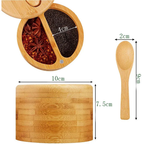 Wooden Round Salt Box Bamboo Spice Jar with Magnetic Swivel Lid Container for Kitchen Storage Containers Salt Box Spice Tool