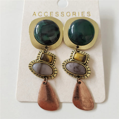 Indian Ethnic Vintage Earrings Boho de Metal e Resin Stone