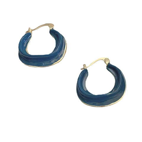 Pendientes de aro de cobre esmaltado azul marino para mujer, diseño vintage, estilos de metal grueso, moda geométrica