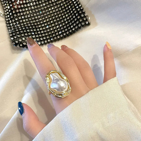 Anillos ajustables del color oro de la forma del anillo de la perla de la estrella de mar del nuevo diseño para las mujeres