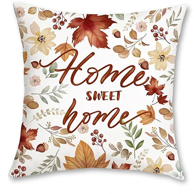 Funda de cojín otoño 45x45 cm hoja de otoño ardilla calabaza felpa corta decoración funda de almohada salón decoración del hogar