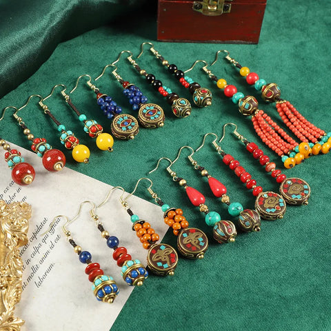 Nepal Tibetan Braided Earrings for Women Ethnic Style Long Tassel Drop Earring Tibet Exotic