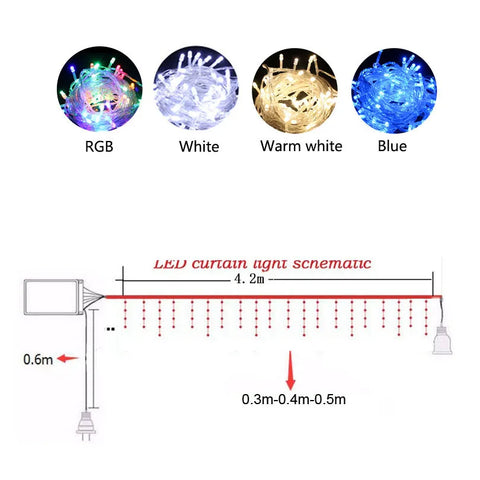 4.8M LED Curtain String lights Christmas Garland Outdoor Decorative Lighting