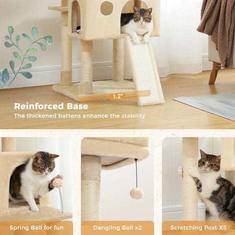 Árbol para gatos, torre alta para gatos con condominio para gatos grande, cama con percha acogedora, postes para rascar, juguetes para gatos