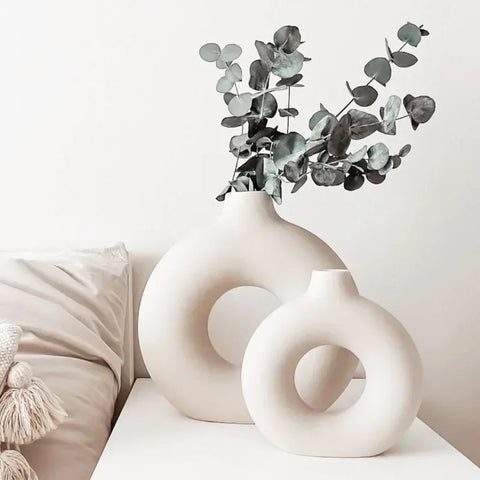 Vaso nórdico circular oco cerâmica donuts vaso de flores