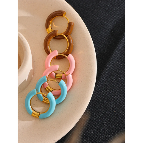 Enamel Stainless Steel Hollow Hoop Earrings Golden Simple Trendy Y2K