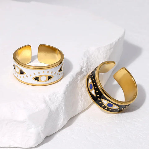 Oil Drip Stainless Steel Rings for Women Fashion Open Gold Color Waterproof Jewelry