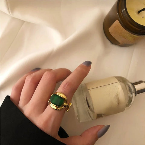 Joyería de moda, anillo de cristal brillante de alta calidad, verde exagerado, nueva tendencia geométrica, regalos para mujeres