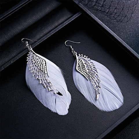 Bohemian Ethnic Natural Feather Earrings