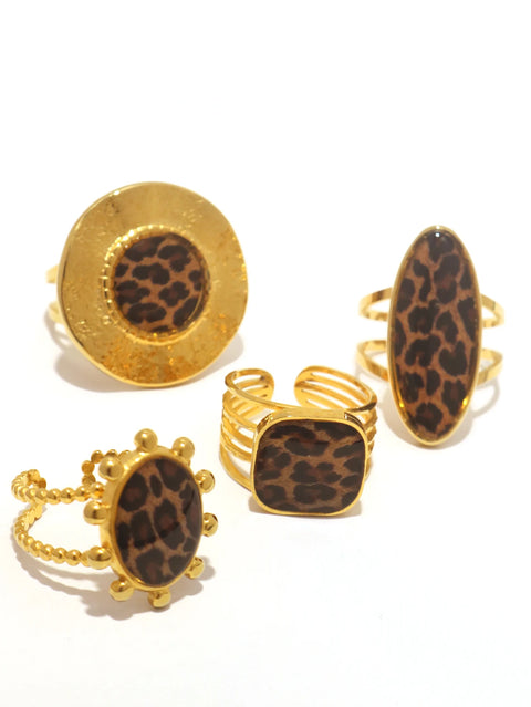 Rings 18K PVD Gold Plated 304 Stainless Steel Chunky Charm Elegant Boho Leopard