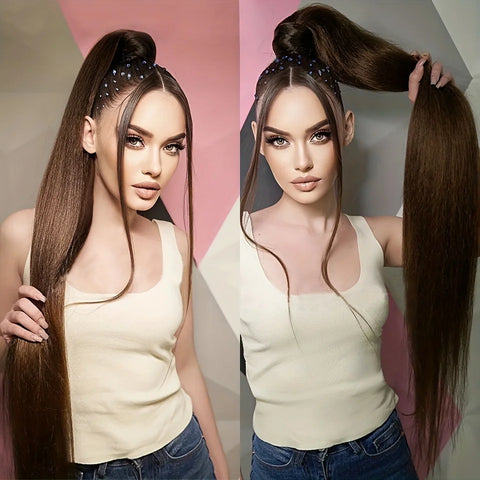 Extensiones de cabello sintético para cola de caballo falsa, extensiones rectas de 24 pulgadas de largo