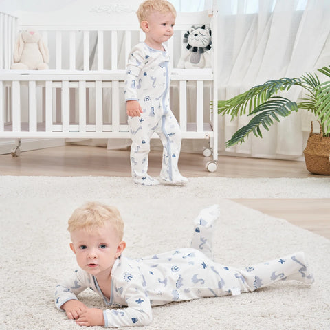 Newborn Footed Pajamas Zipper Girl and Boy Romper Long Sleeve Jumpsuit Cotton Solid White Fashion