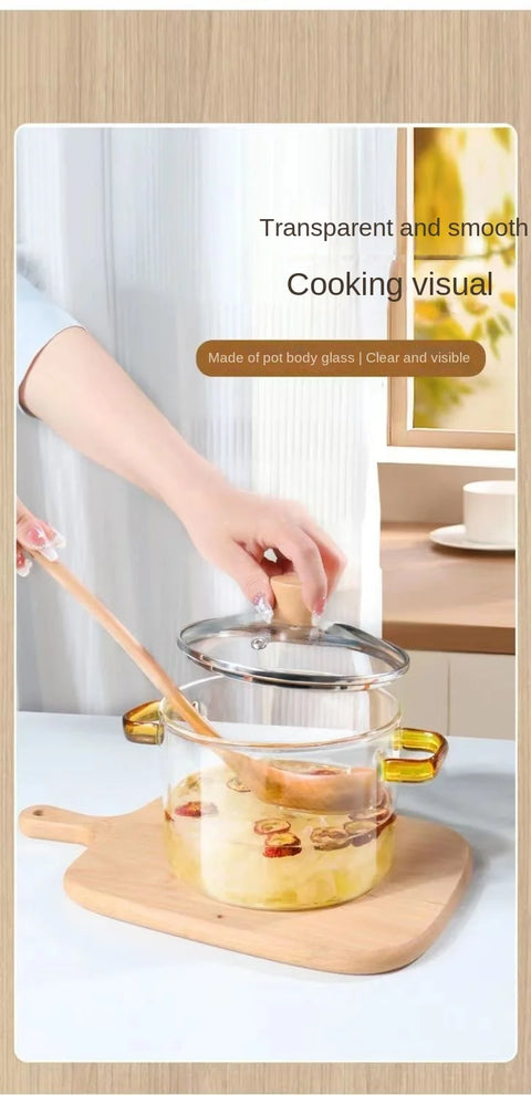 Fine Stewed Dial Cooking Pots Glass Band Cover Thick Bottom Pots Clear Cooking Ustenes Of Cuisine Double Ear Handle Glass Pan