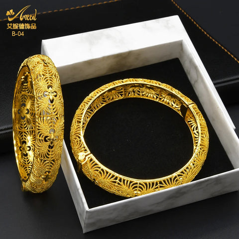 Dubai 24K Gold Color Pulseiras Designers de joias de luxo Pulseiras indianas Africanas Árabes