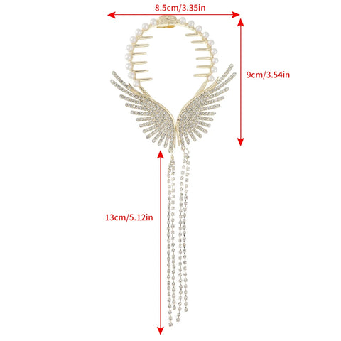 Novo asas de anjo cabelo coque grampos de cabelo feminino meninas strass borla rabo de cavalo botão hairpin acessórios de moda dourada