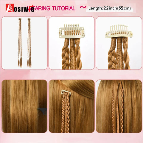 Extensiones de cabello con clip trenzado, 2 piezas, trenzas largas, postizos sintéticos