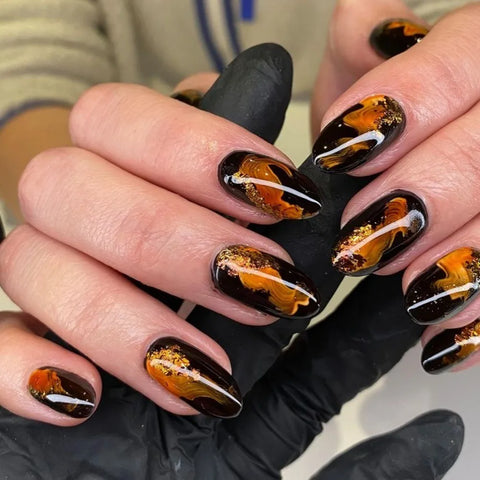 Manicura ponible Uñas postizas de almendras Cabeza puntiaguda Serie del año de Loong Uñas postizas de cobertura total Uñas postizas largas en 3D