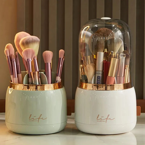 360° Rotating Makeup Brushes Holder Portable Desktop Makeup Organizer Cosmetic Storage Box Make Up Tools Jewelry Container