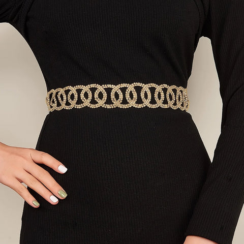 Waist Chains, Rhinestone Belt Double Circle Metal