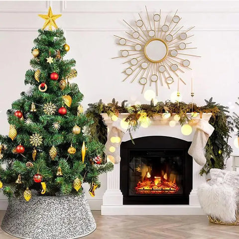 Saia de Natal com lantejoulas decorativas, gola, decoração de Natal, adequada para shopping, jardim, sala de estar, escritórios, hotel, sala de aula