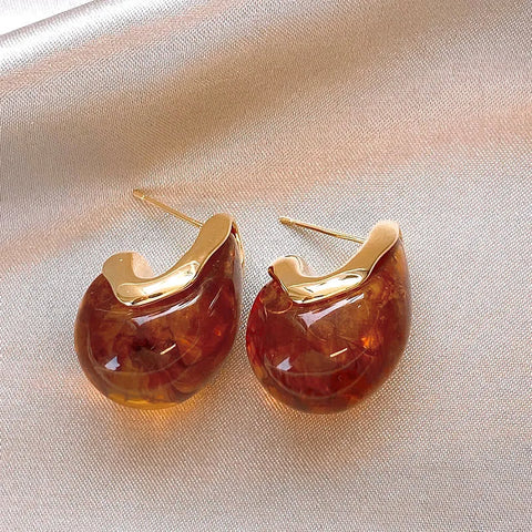 Geometric brown resin earrings