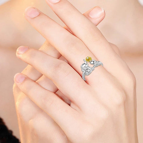 Anillo ajustable con circonitas y corazón de amor entre madre e hijo, con bonito elefante