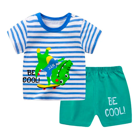 Conjunto de camiseta y pantalones cortos de dibujos animados, ropa de pijama para niños