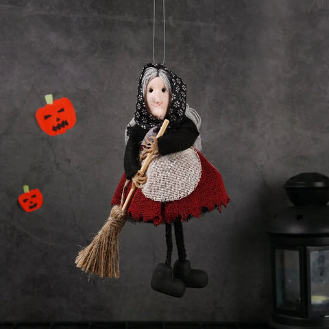 Figuras de escoba de bruja para decoración de Halloween, decoración para árbol, muñecos colgantes, adornos de bruja de Halloween