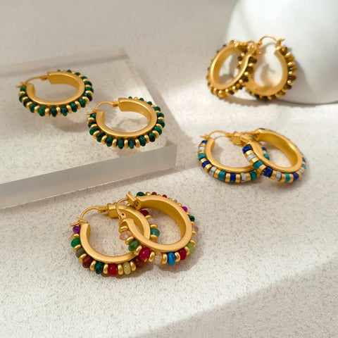 Color Stone Earrings Luxury Design High Quality Brass Metal Gold Color