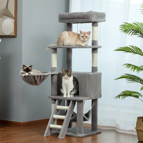 Árbol para gatos, torre alta para gatos con condominio para gatos grande, cama con percha acogedora, postes para rascar, juguetes para gatos