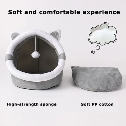 Bed for cats or small dogs with washable cushion