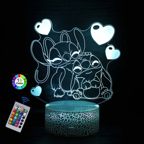 Lilo &amp; Stitch 3D Night Light 16 cores com luz LED acrílica que muda de cor