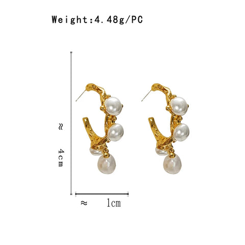 Pendientes Joyas Plata 925 Geométrico Aguja Metal Color Dorado Perla Simulada Colgante