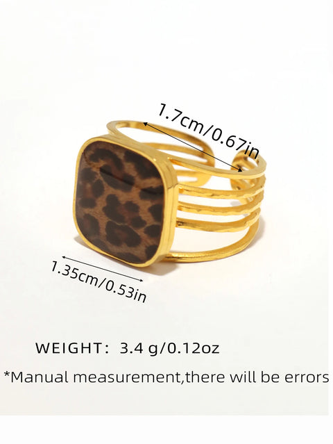 Rings 18K PVD Gold Plated 304 Stainless Steel Chunky Charm Elegant Boho Leopard