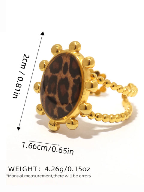 Rings 18K PVD Gold Plated 304 Stainless Steel Chunky Charm Elegant Boho Leopard