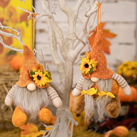 Decoración de Acción de Gracias Temporada de cosecha Hoja de arce Sombrero de paja Muñeco de patas cortas Rudolf Muñeco enano duende Colgante Regalo para niños