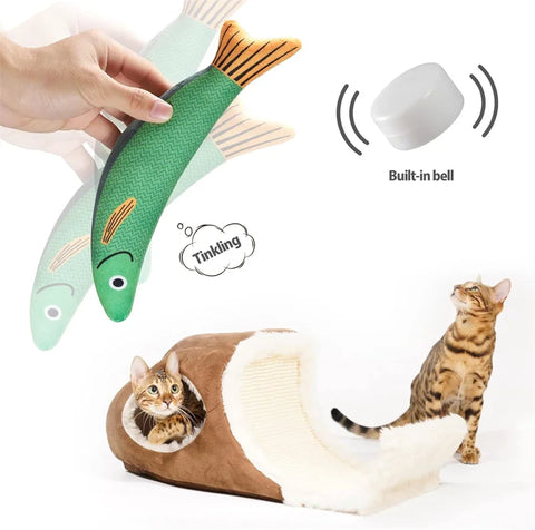 Juguete para gatos con forma de pez de simulación en 3D, almohada con sonido interactivo para morder gatos