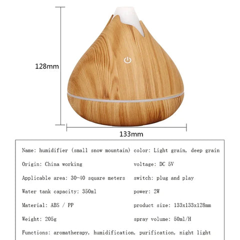 Wood Aromatherapy Essential Oil Diffuser 350ML  Remote Control Humidifier Cool with 7 Color LED Light