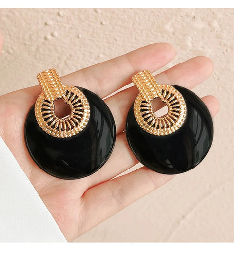 Pendientes colgantes vintage de metal acrílico redondo para mujer, joyería de moda bohemia