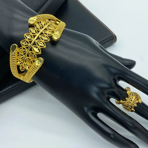 Brazalete de Dubái con anillo, pulsera chapada en oro, joyería nigeriana marroquí