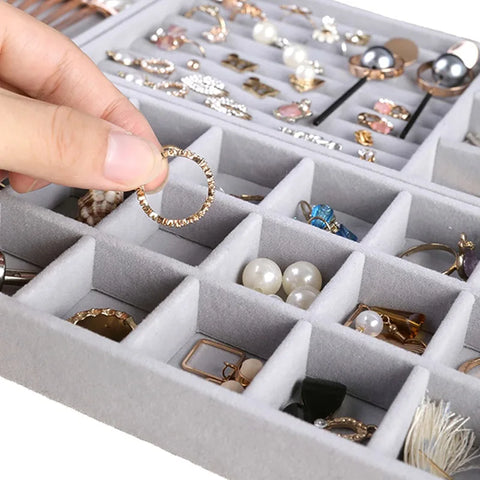 Hard Velvet Stackable Multiple Shapes Tray Case Jewelry Display Storage Box