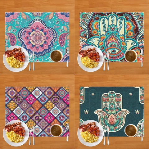 Mandala Flower / Hand of Fatima Print Table Mats for Dining Table Coasters