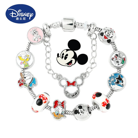 Pulsera clásica de Disney con dijes, pulsera redonda de Color plateado para mujer y niña, joyería de moda