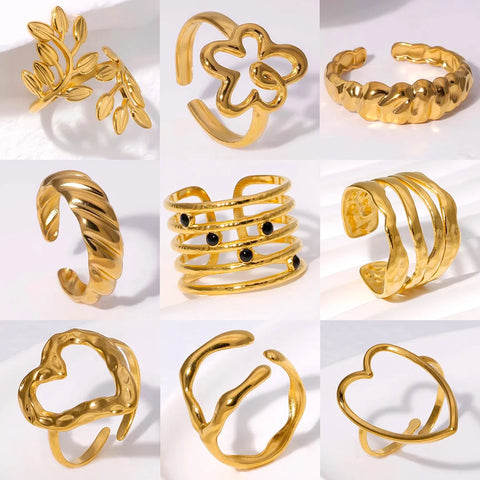 Anillos de acero inoxidable con personalidad chapados en oro para mujer, joyería de moda ajustable irregular