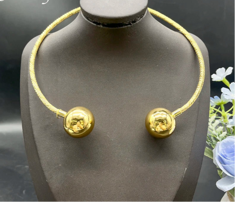 18K Gold Plated Jewelry Set Golden Choker Necklace Drop Earrings & Bracelet